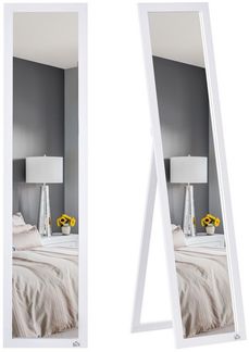 HOMCOM Standspiegel 154 x 37 cm mit Ständer (Wandspiegel, 1-St, Ganzkörperspiegel), für Wohnzimmer, Schlafzimmer, Weiß