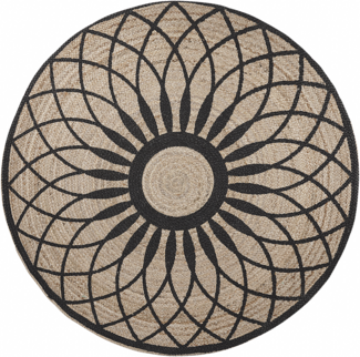 Teppich Jute beige schwarz ⌀ 140 cm Kurzflor KULLAR