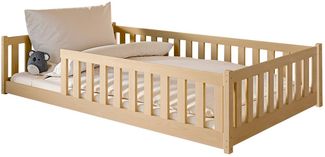 Kids Collective Kinderbett Bodenbett Bett mit Rausfallschutz & Lattenrost Montessori Bett Kinder (Jungen, Mädchen, Kinder, weitere Größen 80x160, 80x180, 90x190, 90x200, 140x200 cm), Jugendbett Gitterbett Einzelbett, Natur Kiefer 120x200 cm