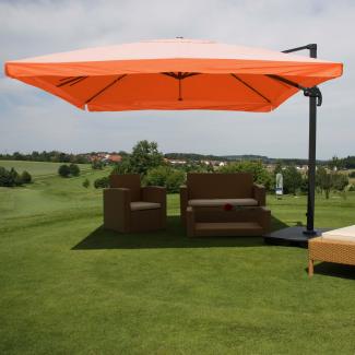 Ampelschirm HWC-A96, Sonnenschirm Gastronomie 3x3m (Ø4,24m) Polyester/Alu 23kg ~ Flap, terracotta mit Ständer, drehbar