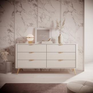 Furnix Kommode Katine 163 cm Design Sideboard mit 6 Schubladen Metallfüße, Leise schließende Schubladen, Deign & Funktionalität