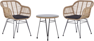 'TROPEA II' Bistro Set, mit Kissen, Rattan/Stahl/Glas, Natürlich, 49 x 49 x 54 cm