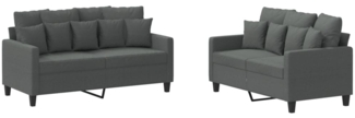 vidaXL 2-tlg. Sofagarnitur mit Kissen Dunkelgrau Stoff 3201649