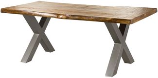 Baumtisch Mango 240x100x77 natur lackiert / X-Beine silber matt FREEFORM 5