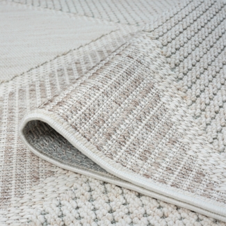 Teppich Wohnzimmer - 120x170cm - Beige Grün - Boho-Style mit Fransen - Gemotrische Muster - Flachflor Wohnteppich Schlafzimmer Deko