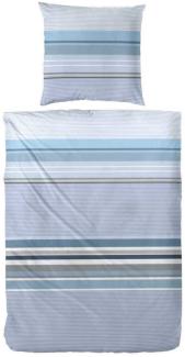 Hahn Satin Bettwäsche Blau Weiß Gestreift 135x200 cm + 80x80 cm
