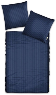 Brielle Bettwäsche Casabel Bettwäsche-Set aus Mako-Satin - Streifig - Marineblau, 2 teilig, Mit Reißverschluss, 100% Baumwolle