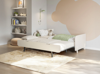 Vente-unique - Ausziehbett + Matratzen - 2 x 90 x 190 cm - MDF & Kiefernholz - Holzfarben & Beige - TALUDO