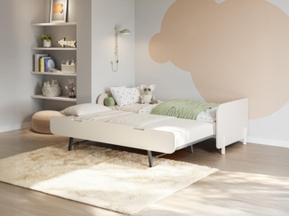 Vente-unique - Ausziehbett + Matratzen - 2 x 90 x 190 cm - MDF & Kiefernholz - Holzfarben & Beige - TALUDO