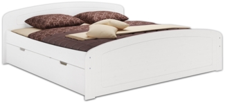 Doppelbett Ehebett 180x200 Bettkasten Seniorenbett Massivholz Weiß Zubehör wählbar V-60.50-18WFederleisten und Matratze