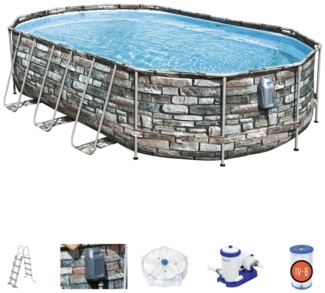 BESTWAY 56719 Power Steel Comfort Jet Pool oval Pumpe Leiter Massage 610x366x122