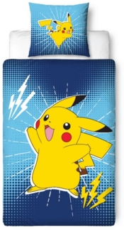 MTOnlinehandel Bettwäsche Pika Power Pokemon 135x200 + 80x80 cm, Pikachu, Microfaser, 2 teilig, Geschenkidee für Mädchen und Jungen, Wende-Motiv