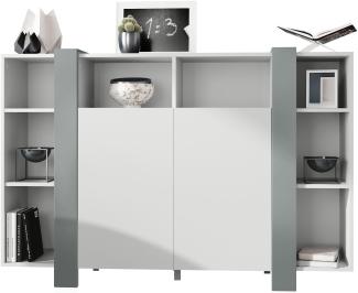 Vladon Highboard Ida, Anrichte mit 12 Fächern, Korpus in Weiß matt, Blenden in Graphit seidenmatt (149 x 101 x 34 cm)