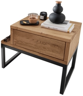 'Kiara' Nachttisch, Wildeiche massiv geölt & Metall schwarz, 45 x 35 x 55 cm