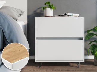 Nachttisch Yako 60cm 2 SoftClose stehend Weiß & Eiche Top : Weiss hochglanz / Oak Gold