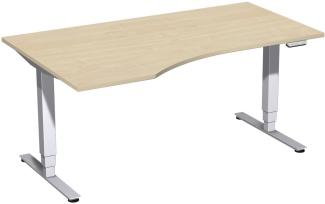 Elektro-Hubtisch 'Pro+' links, höhenverstellbar, 160 x 100 x 62-128cm, Ahorn / Silber