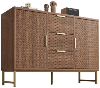Flieks Kommode, Schrank Sideboard mit 6 Schubladen 2 Türen Nussbaum 120 x 40 x 75 cm