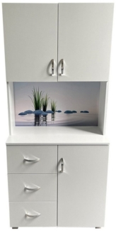 HTI-Living Mehrzweckschrank Schrank mit bedruckter Rückwand Steine (Stück, 1-St, 1 Schrank) Highboard 6 Regalfächer 3 Schubladen