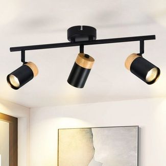 ZMH Deckenleuchte 3 Flammig Schwarz Deckenstrahler - Deckenlampe Holz LED GU10 Deckenlampe Drehbar 330° für Wohnzimmer Schlafzimmer Küche Kinderzimmer Ohne Leuchtmittel