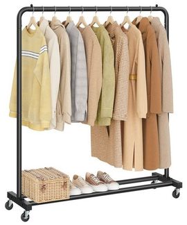 SONGMICS Kleiderständer, Kleiderstange auf Rollen, Garderobenständer, 2 Rollen mit Bremse, schwarz