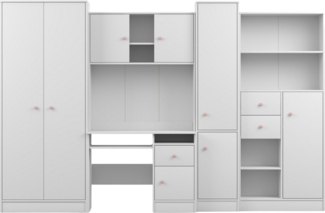 Deine Möbel 24 Jugendzimmer-Set OSCAR Kinderzimmer-Set in Weiß matt mit Griffen in Rosa / Anthrazit, (Set, 5-tlg, Möbelwand für Kinder- / Jugendzimmer 300 cm breit), Jugendzimmer-Set mit Schreibtisch, Aufsatz, Kleiderschrank, Regalen