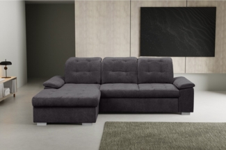 WERK2 Ecksofa Carmen, mit Bettksten, Sitz- & Rückenheftung, Breite 261 cm, L-Form, ohne Sitztiefenverstellung, Luxus-Microfaser Chenille, Anthrazit