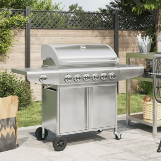 vidaXL Gasgrill mit 7 Flammen Silbern Edelstahl 367593