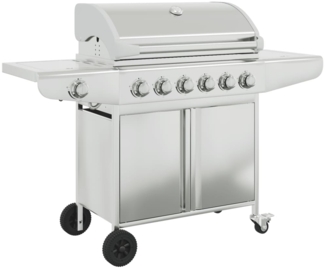 vidaXL Gasgrill, mit 7 Flammen, Edelstahl Silbern, 146,5 x 54 x 109 cm