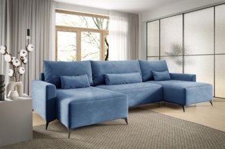 Wohnlandschaft mit Schlaffunktion SILVES Sofa U-Form Stoff Poso Blau