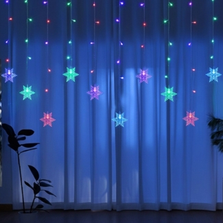 Merry 2024 LED-Lichterkette LED Lichtervorhang Lichterketten,Schneeflocke LED Vorhang Lichter, 8 Modi, Speicherf,chneeflocken Lichterkette