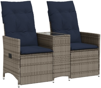 vidaXL Gartensofa Verstellbar 2-Sitzer mit Tisch Grau Poly Rattan 365714
