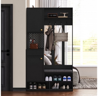 OKWISH Garderoben-Set für Ihren Eingangsbereich, (Multifunktionales Garderobenset 100×180×35 cm – Flurgarderobe mit Sitzbank, 4 Haken, Schubladen & Kippschutz für Eingangsbereich, Flur und Zuhause, 1-St, 4 Haken, Türen & Schubladen)