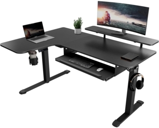 Höhenverstellbarer L-Form Schreibtisch 155x110 cm Gaming Tisch LEDMonitorständer