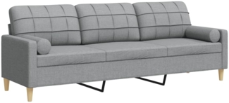 vidaXL Sofa 3-Sitzer mit Zierkissen Hellgrau 210 cm Stoff 3278201