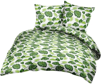 Heubergshop Bettwäsche, Renforcé, 2 teilig, 135x200cm + 80x80cm - Pflanzen Blätter Grün 100% Baumwolle (031/1)
