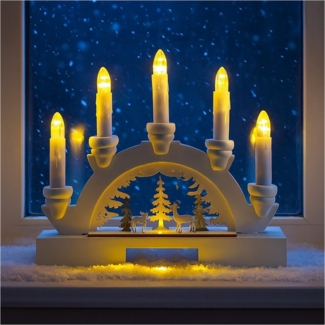 HTI-Living Schwibbogen LED Schwibbogen weiß mit Rehen im Wald (1-tlg), Lichterbogen Weihnachtsdeko batteriebetrieben