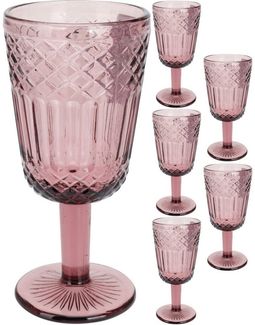 Koopman Weinglas Weinkelch Trinkglas Trinkkelch 300ml Rosa Glas 6er Set, 6-tlg, Glas, mit Muster im Glas, Rosafarbend, 300ml je Kelch, Modern, Standsicher