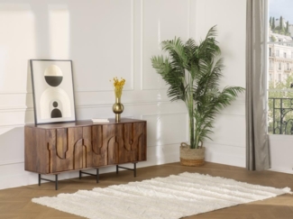 Vente-unique - Sideboard mit 3 Türen - Mangoholz & schwarzes Metall - Holzfarben - MIZORAM