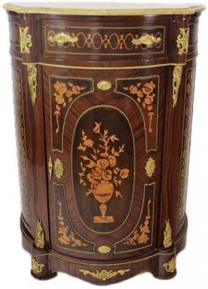Casa Padrino Empire Kommoden Schrank mit Marmorplatte Mahagoni Dunkelbraun Intarsien - Barock Möbel Kommode