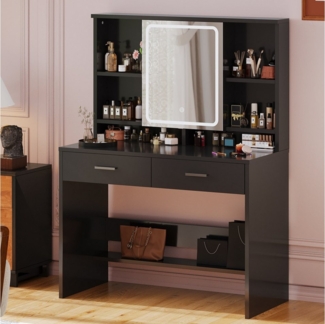 HOMALL Schminktisch Mit LED-Beleuchtung Mit Schublade, Ablagefach, einstellbare Helligkeit (Größe: 90*40CM, mit 6 Ablagefächern, 2 Schubladen, 3 Farben verfügbar, erste Wahl für Geschenke)