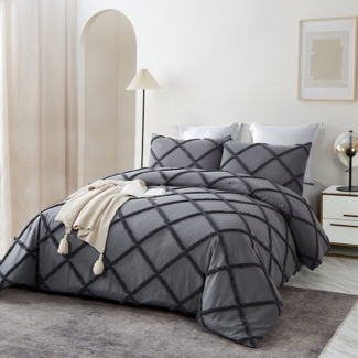 wohnTRAUM24 Bettwäsche Bettwäsche Getuftet 135 x 200,200 x 200 cm,Stickerei Shabby Chic Bettbezug, Boho-Stickerei Bettwäsche-set mit Reißverschluss,Kissenbezug 80x80 cm