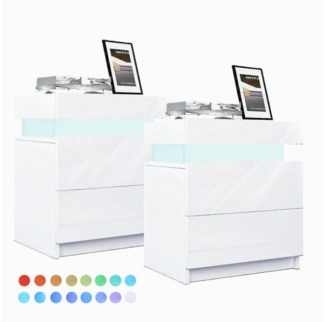 OULENBIYAR Nachttisch Nachtschrank 2er Set mit 2 Schubladen, 16 Farben Einstellbare Farben (2er Set, 2-St, Nachttisch mit LED-Beleuchtung, Hochglanzfront), 2 Schubladen Beistelltisch, Nachtschrank für Schlafzimmer Wohnzimmer