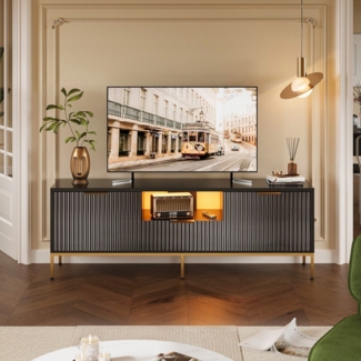 Bestier TV-Schrank TV-Schrank Lowboard für 65 Zoll & kleinere TVs, 144.8 x 35 x 54 cm Türfront mit glänzendem Wellenmuster und Schubladen