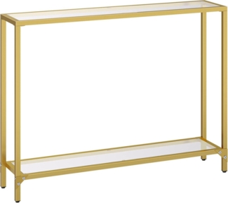 HOOBRO Konsolentisch Ablagen 100cm Hartglas Eingangstisch goldfarben