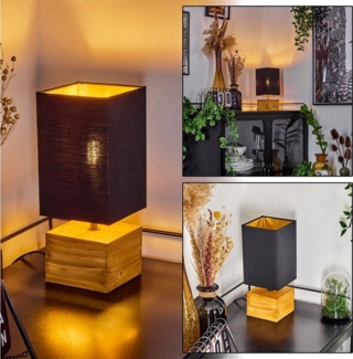 hofstein Tischleuchte »Coletta« Nachttischlampe aus Holz/Stoff in Natur/Schwarz/Goldfarben, ohne Leuchtmittel, Tischlampe, E27, Länge 12, 5cm, Leucht m. An-/Ausschalter