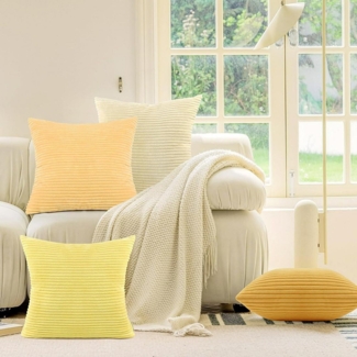 Philorn Kissenbezug 45x45cm Kordsamt Dekokissen 4er Set Beige Gelb Orange