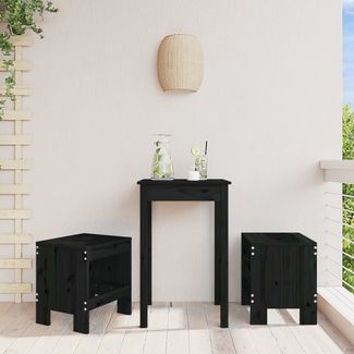 Gartenhocker 2er Set, Fußhocker Schwarz 40x36x45 cm Massivholz Kiefer