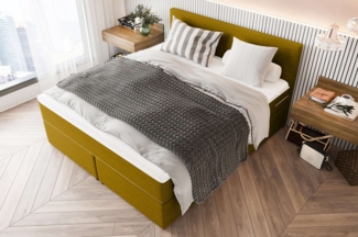 99rooms 'Phönix' Boxspringbett, Gelb, 200x200 cm, Webstoff MALMO_NEW