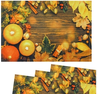 matches21 HOME & HOBBY Platzset Tischsets Platzsets Stoff CLOTH Kürbisse Laub Zimt Holz 4er, (4-St)