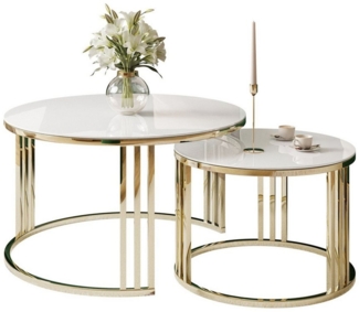 Lookway Couchtisch LORI 2in1 GLASS runder Couchtisch mit gold chrom Gestell (2er Set), Durchmesser: ⌀70 cm und ⌀50 cm